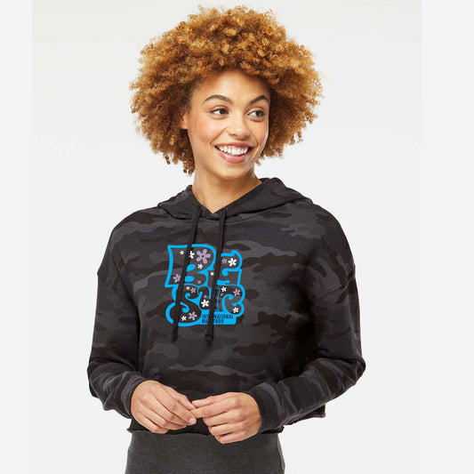 BSIM Women's Fleece Crop Hoody -Black Camo- Flowers