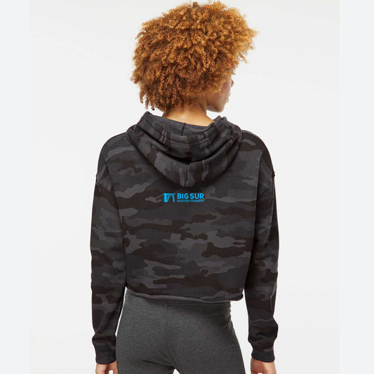 BSIM Women's Fleece Crop Hoody -Black Camo- Flowers