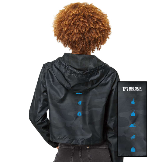 BSIM Women's Crop Hooded Windbreaker -Black Camo- LCP