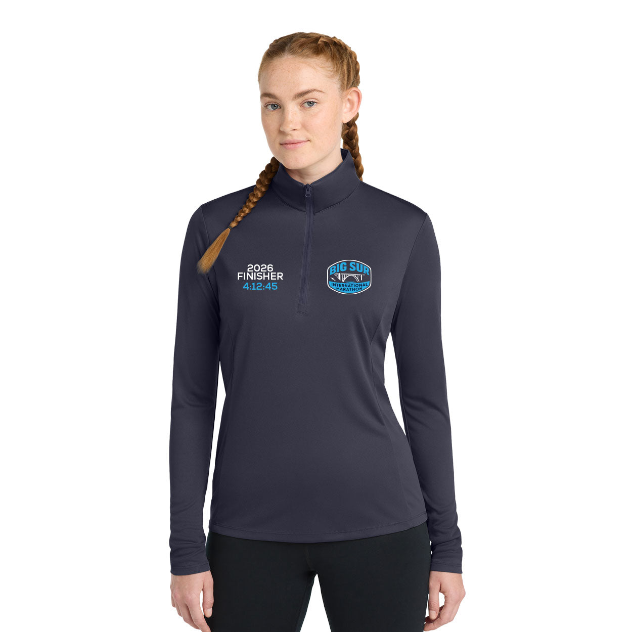 BIG SUR MARATHON FINISHER LADIES COMPETITOR 1/4-ZIP PULLOVER - CUSTOM EMBROIDERY WITH YOUR TIME