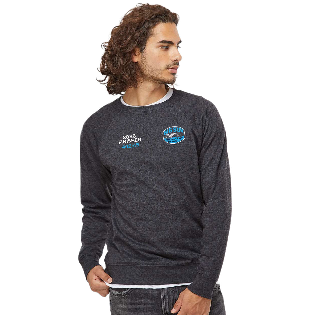 BIG SUR MARATHON FINISHER LIGHTWEIGHT LOOPBACK TERRY CREWNECK SWEATSHIRT - CUSTOM EMBROIDERY WITH YOUR TIME