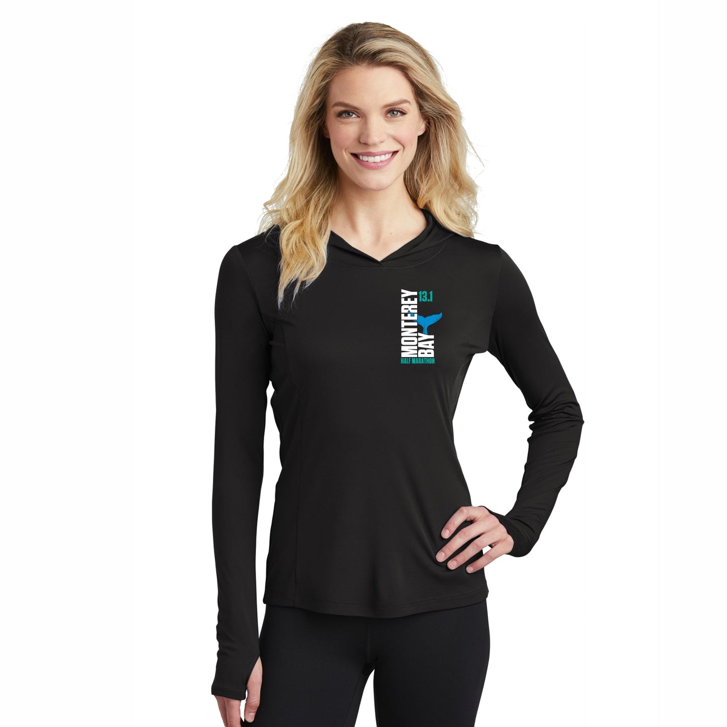 MBH Women's LS Tech V-Neck Sun Hoody -Black- LCP