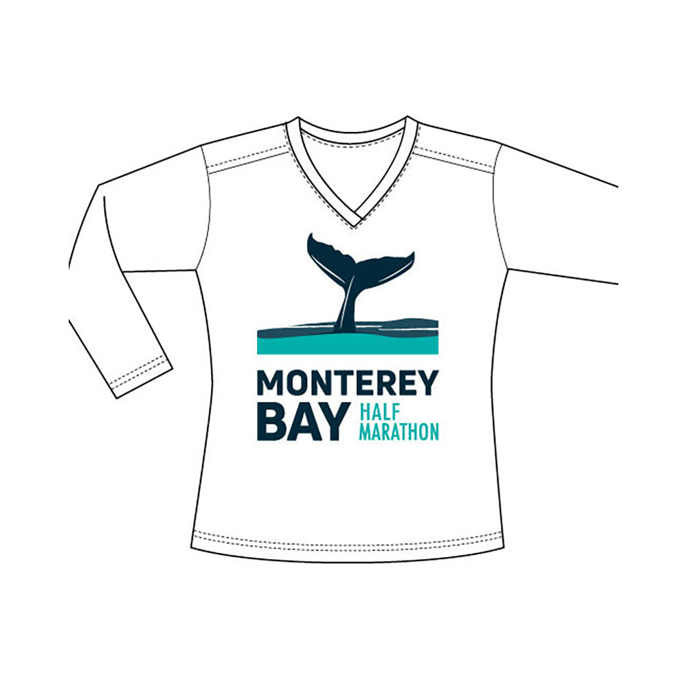 Monterey Bay Half Marathon Women's Long Sleeve Performance Tee, Arctic White - BSIM Store