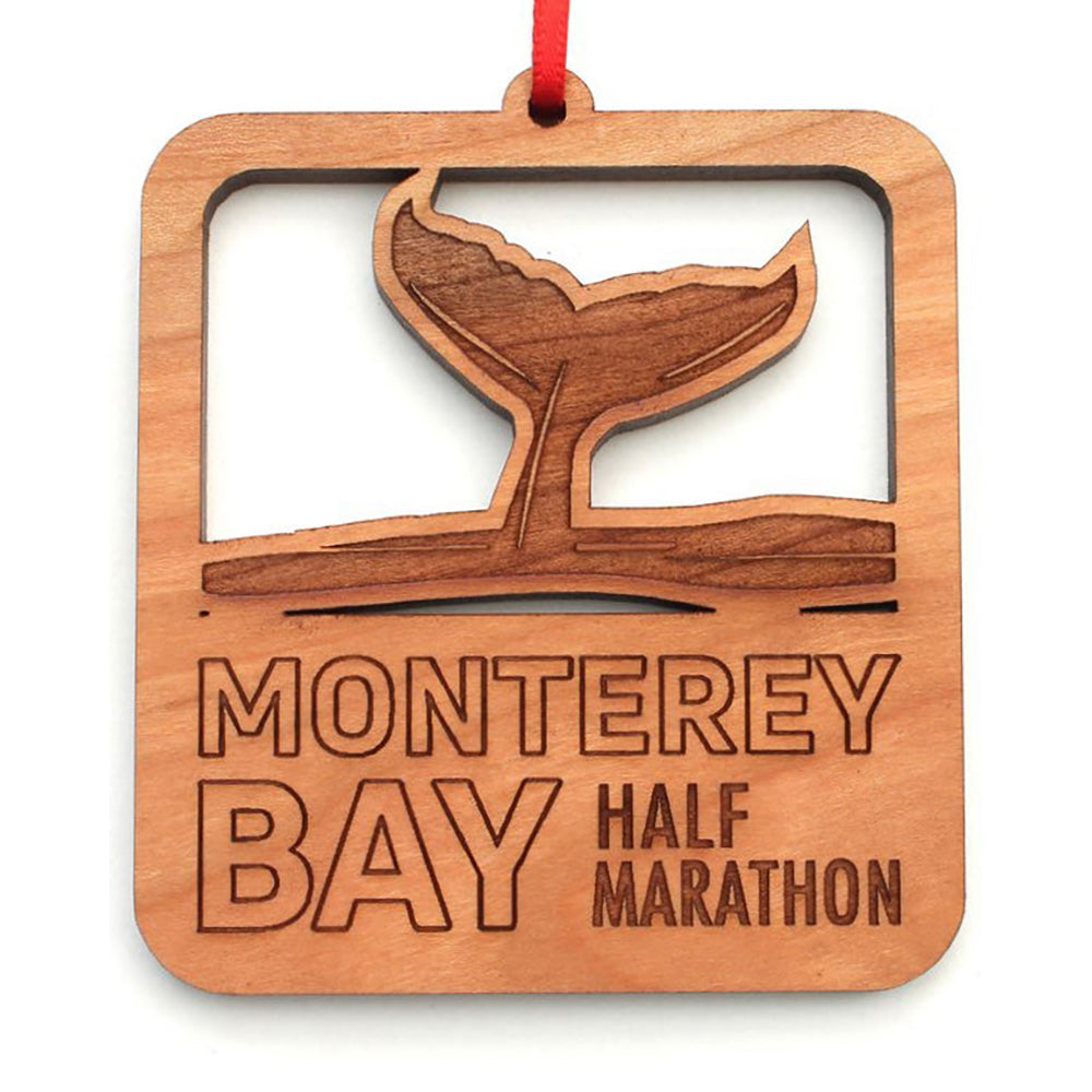 Monterey Bay Half Marathon Whale Tail Ornament, Wood - BSIM Store
