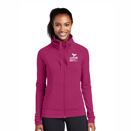 MBH Women's Cowl Stretch Zip Jacket -Pink Rush- Embroidery